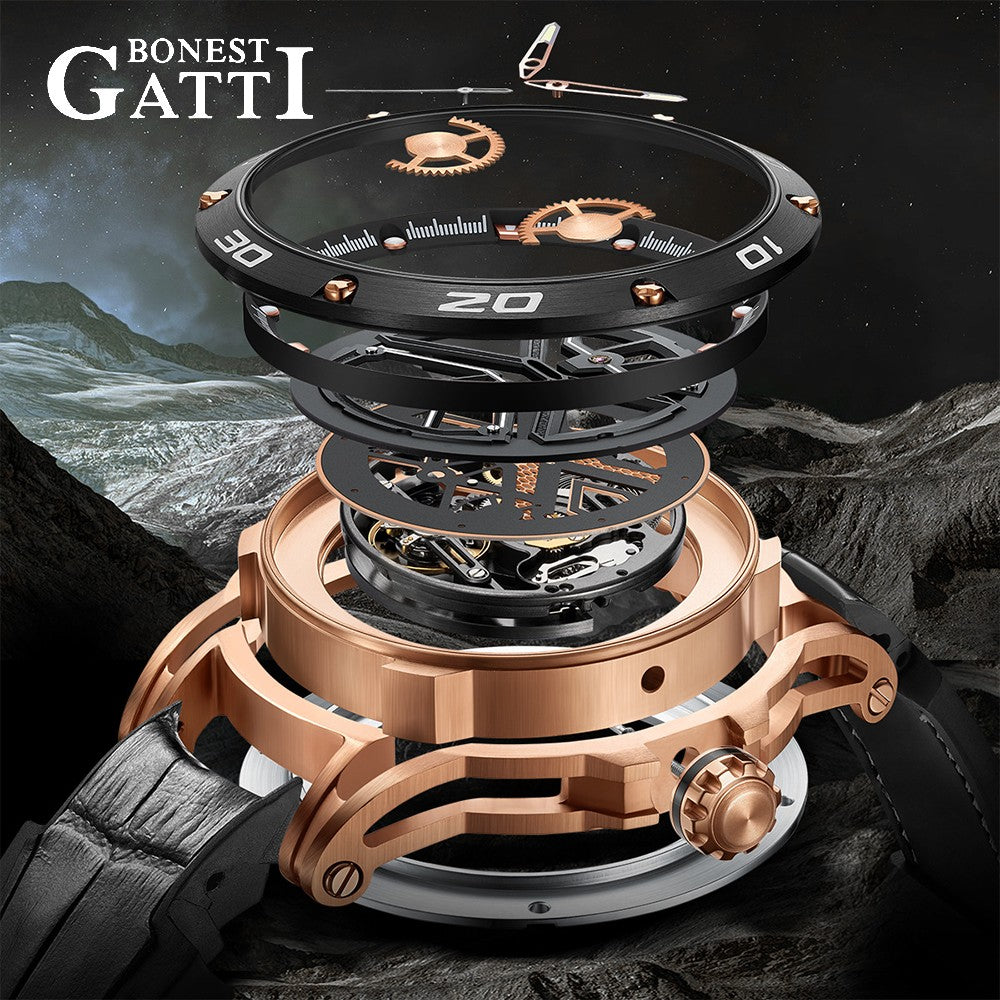 Bonest Gatti Men's Automatic Watch Luxury Vintage Mechanical 5ATM Skeleton Sapphire Luminous Leather Strap German Design Bonest Gatti Men's Automatic Watch Luxury Vintage Mechanical 5ATM Skeleton Sapphire Luminous Leather Strap German Design