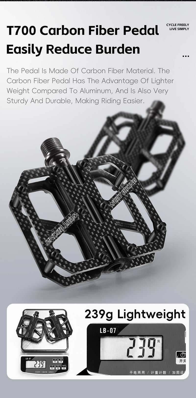 West Biking Carbon Fiber Ultralight Pedals