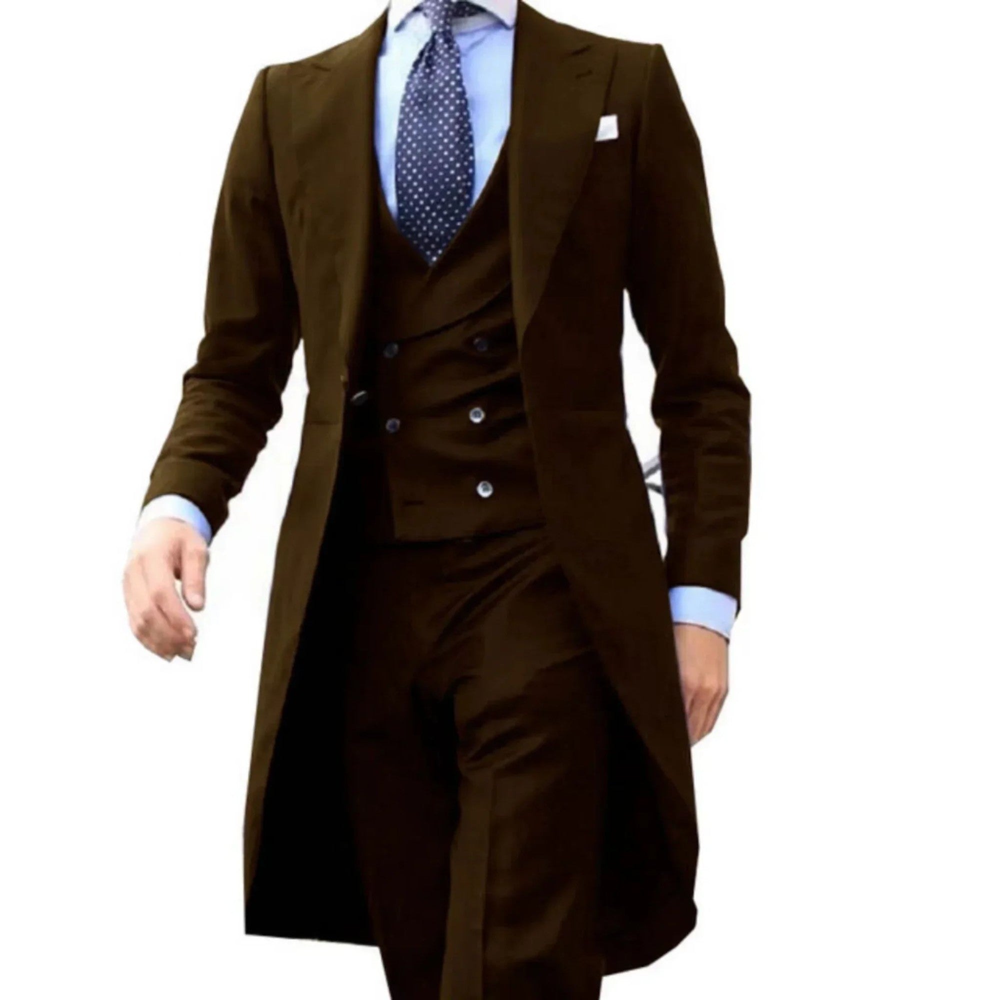 Suits for men peak lapel long tail coat 3 pieces blazer vest and pants set formal wedding dresses ceremony evening party Suits for men peak lapel long tail coat 3 pieces blazer vest and pants set formal wedding dresses ceremony evening party