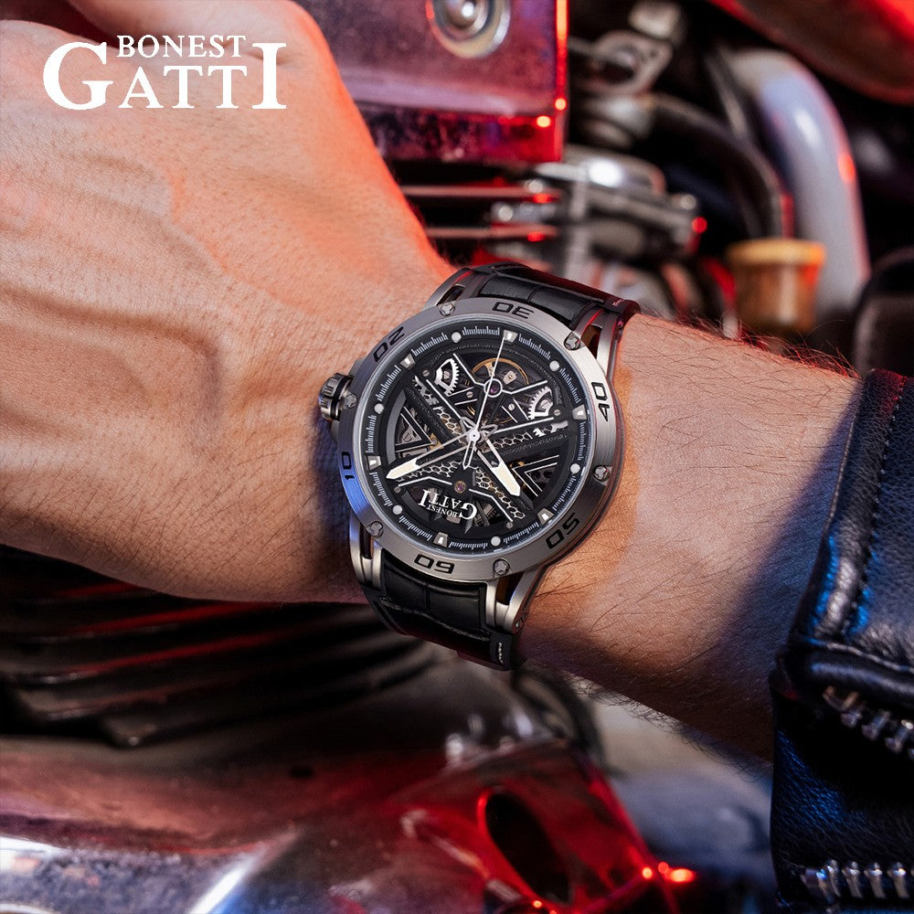 Bonest Gatti Men's Automatic Watch Luxury Vintage Mechanical 5ATM Skeleton Sapphire Luminous Leather Strap German Design Bonest Gatti Men's Automatic Watch Luxury Vintage Mechanical 5ATM Skeleton Sapphire Luminous Leather Strap German Design