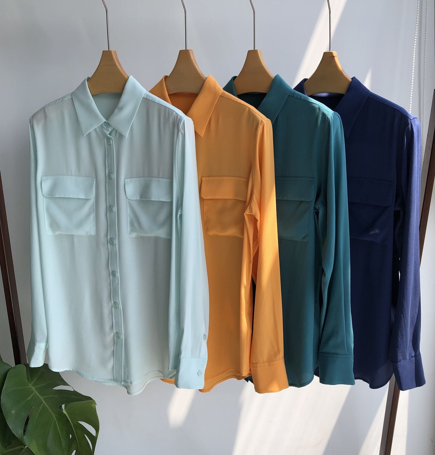 39 colors option draped sand-washed mulberry silk shirt blouse women classic