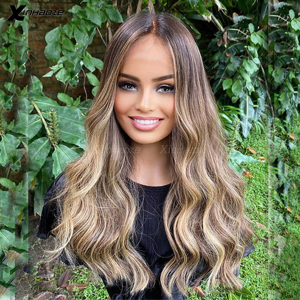 Lace Frontal Body Wave Wig, Raízes marrons, Ombre Blonde, 13x4 Lace Front Peruc