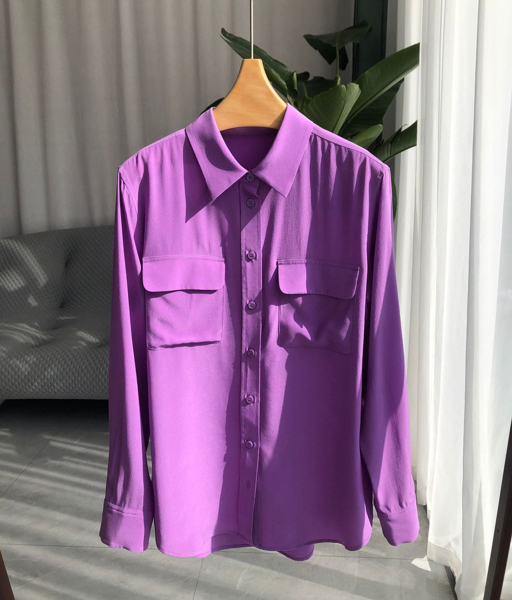 39 colors option draped sand-washed mulberry silk shirt blouse women classic