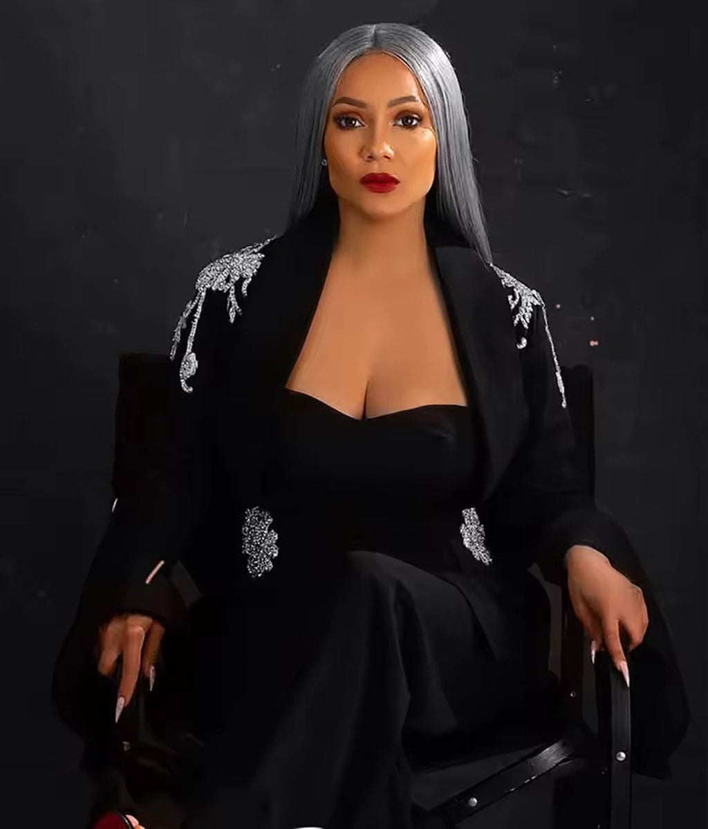 Women's Plus Size Crystal Appliques 2 Piece Pagoda Sleeves Blazer Suits Custom Wedding Guest Formal Party Wear Women's Plus Size Crystal Appliques 2 Piece Pagoda Sleeves Blazer Suits Custom Wedding Guest Formal Party Wear
