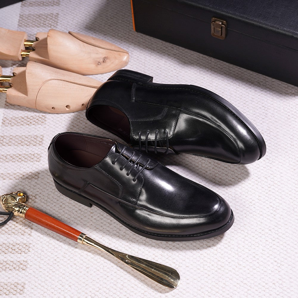 Sapatos derby masculinos estilo italiano, feitos à mão, couro genuíno, bico l
