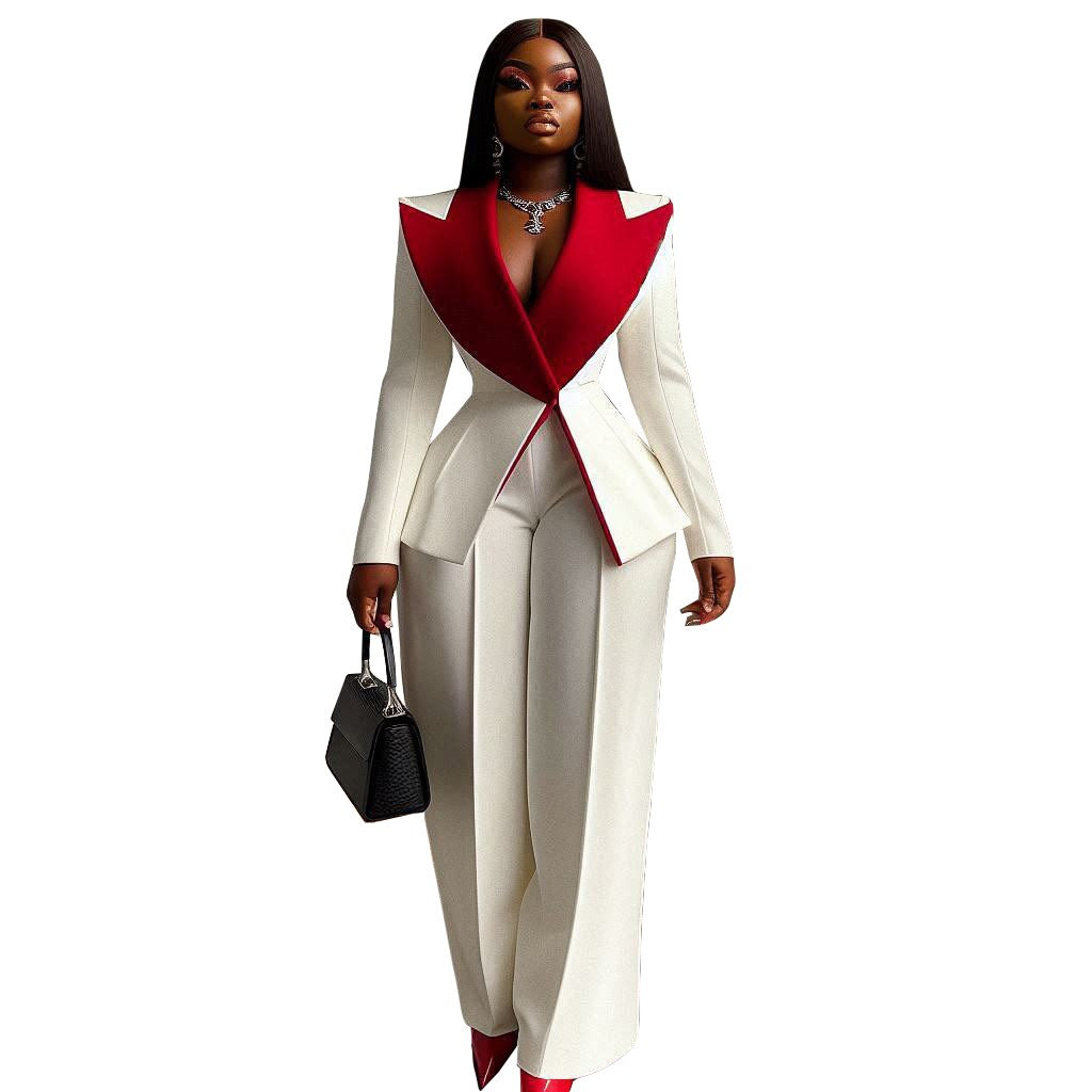 Patchwork Lapel Women's Pant Suits 2 Pieces Plus Size Fitted Blazer & Trousers Custom Formal Office Lady Party Outfit Patchwork Lapel Women's Pant Suits 2 Pieces Plus Size Fitted Blazer & Trousers Custom Formal Office Lady Party Outfit