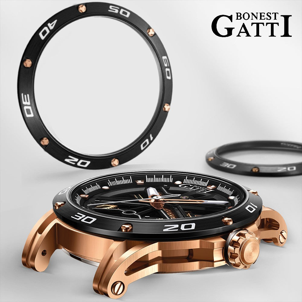 Bonest Gatti Men's Automatic Watch Luxury Vintage Mechanical 5ATM Skeleton Sapphire Luminous Leather Strap German Design Bonest Gatti Men's Automatic Watch Luxury Vintage Mechanical 5ATM Skeleton Sapphire Luminous Leather Strap German Design
