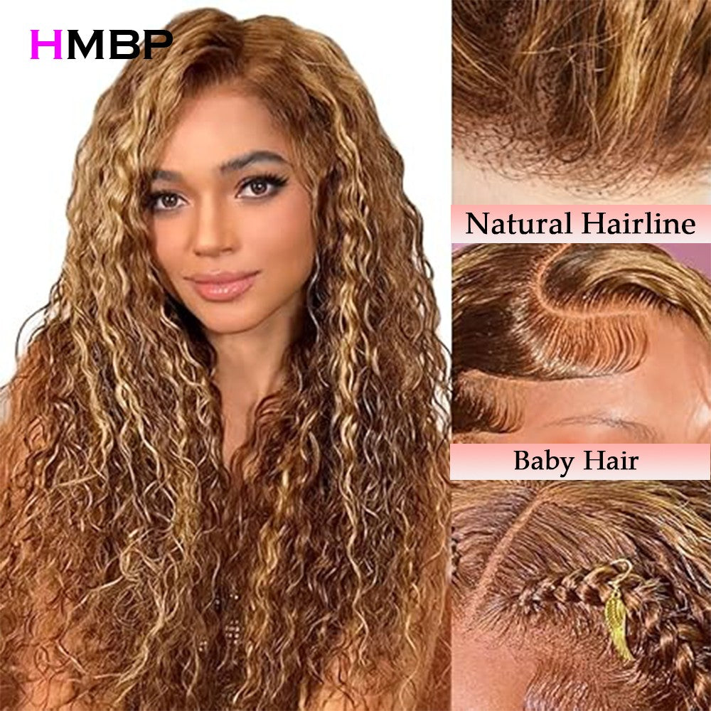 HMBP Long Kinky Curly HD Lace Human Hair Wig