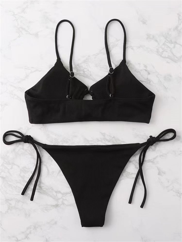 Solid Color Low-Waist Bikini Set