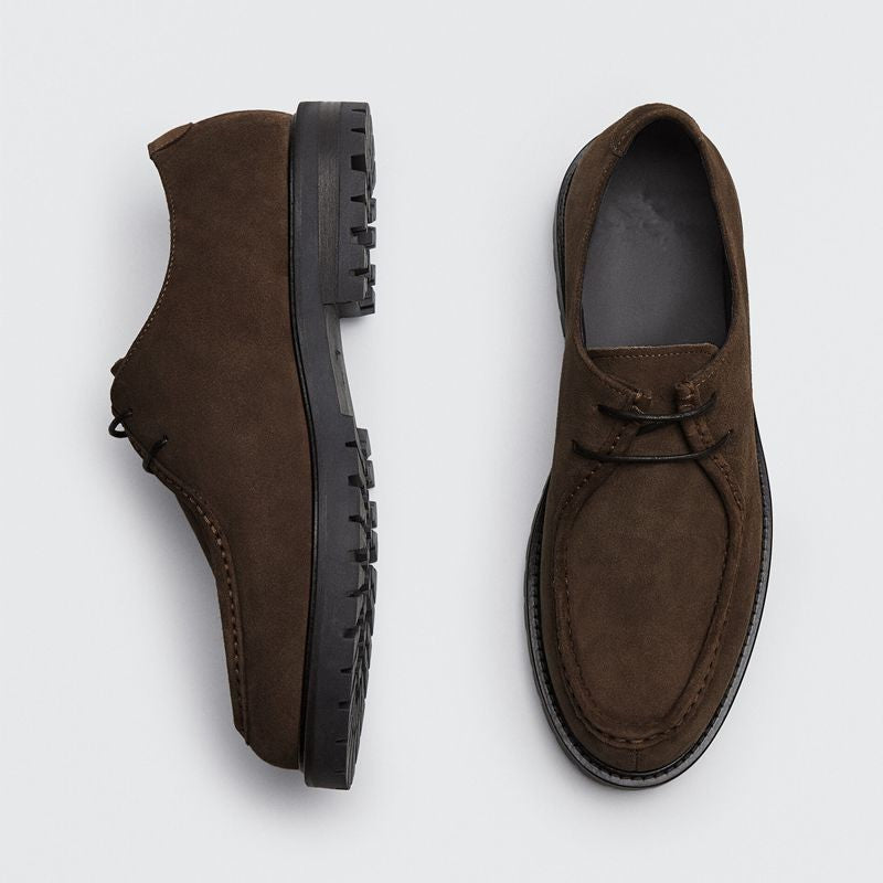 Brown suede derby shoes, thick sole, lace up, men's casual shoes, formal office shoes, men's leather shoesBrown suede derby shoes, thick sole, lace up, men's casual shoes, formal office shoes, men's leather shoes