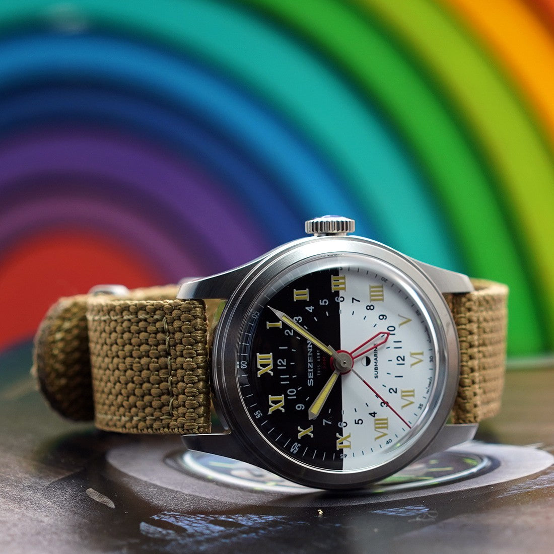 Merkur retro relógio para homem pele mergulhador relógio vintage 24h relógio