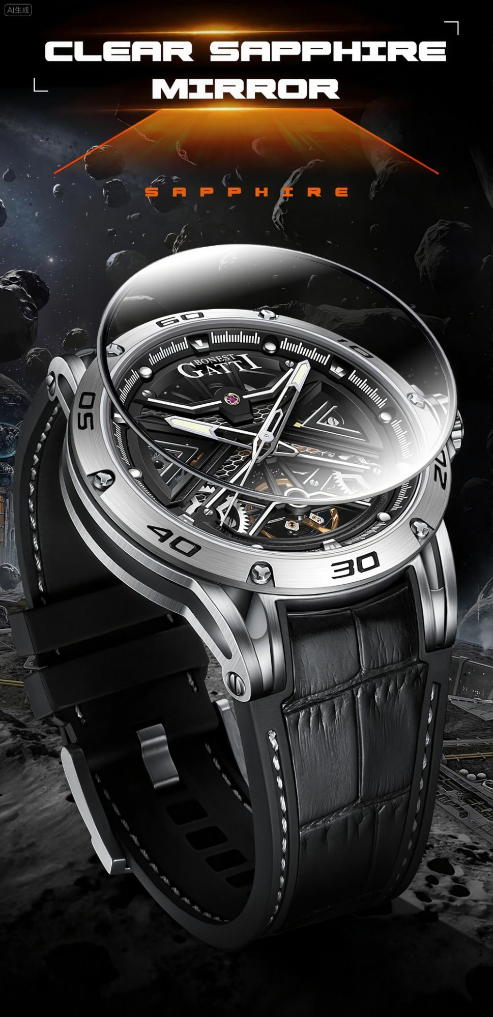 Bonest Gatti Men's Automatic Watch Luxury Vintage Mechanical 5ATM Skeleton Sapphire Luminous Leather Strap German Design Bonest Gatti Men's Automatic Watch Luxury Vintage Mechanical 5ATM Skeleton Sapphire Luminous Leather Strap German Design
