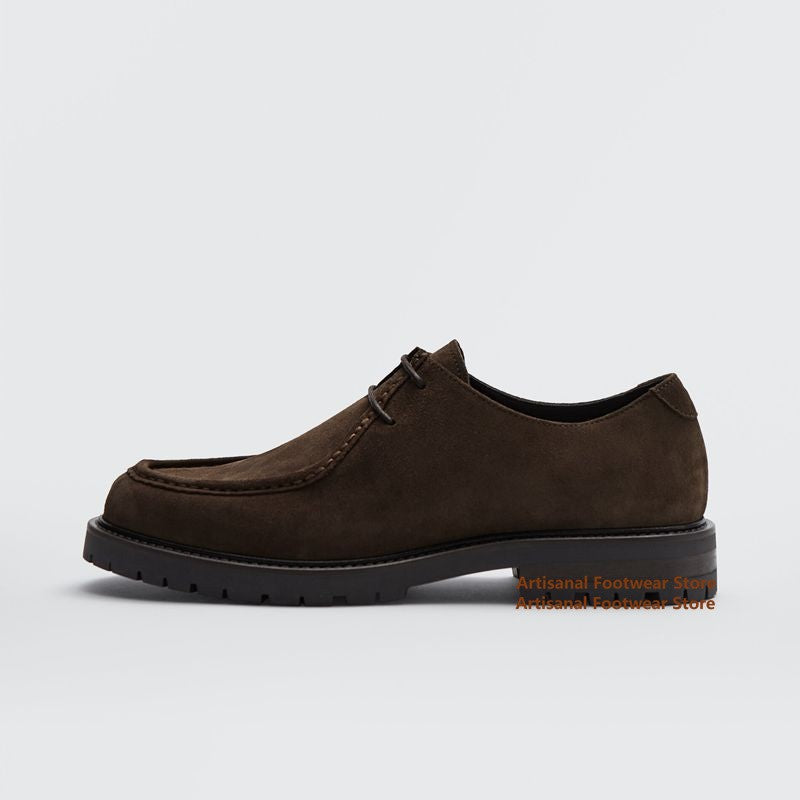 Brown suede derby shoes, thick sole, lace up, men's casual shoes, formal office shoes, men's leather shoesBrown suede derby shoes, thick sole, lace up, men's casual shoes, formal office shoes, men's leather shoes