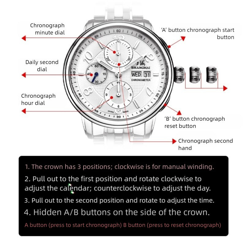 Shanghai 9001 Mechanical Chronograph Watch