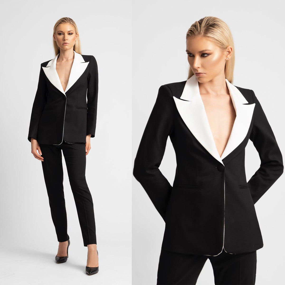 Women's Vintage Pant Suits 2 Pieces Slim Fit Patchwork Lapel Blazer Custom Suits Wedding Guest Formal Wear Evening Party Outfit Women's Vintage Pant Suits 2 Pieces Slim Fit Patchwork Lapel Blazer Custom Suits Wedding Guest Formal Wear Evening Party Outfit
