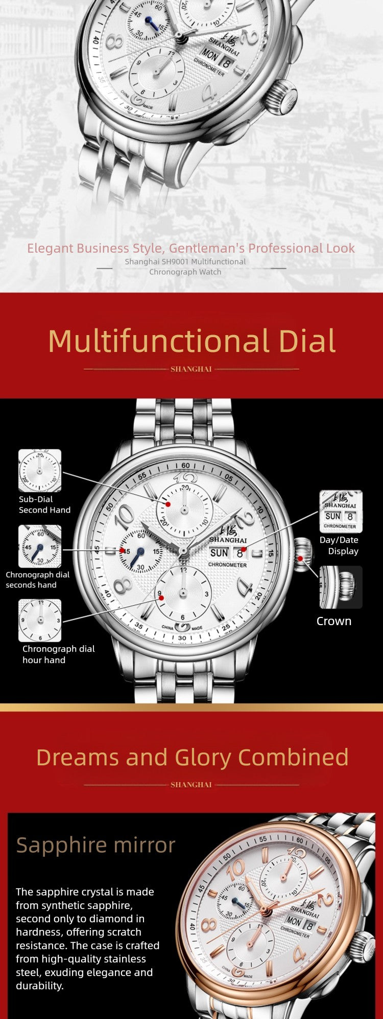 Shanghai 9001 Mechanical Chronograph Watch