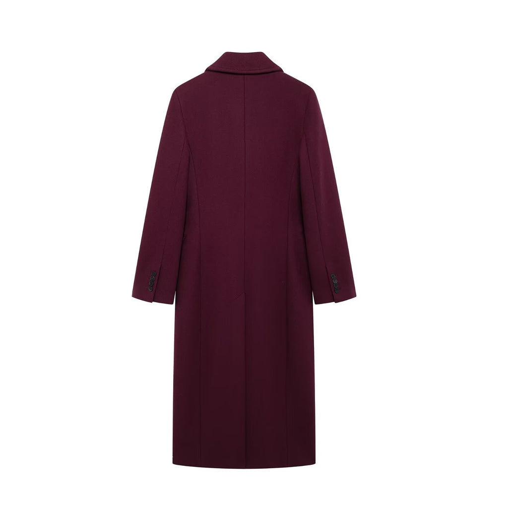 Trafza Women Fashion Burgundy Double Breasted Wool Coat Long Sleeve Lapel Blends Jacket Autumn Winter High Street OuterwearTrafza Women Fashion Burgundy Double Breasted Wool Coat Long Sleeve Lapel Blends Jacket Autumn Winter High Street Outerwear