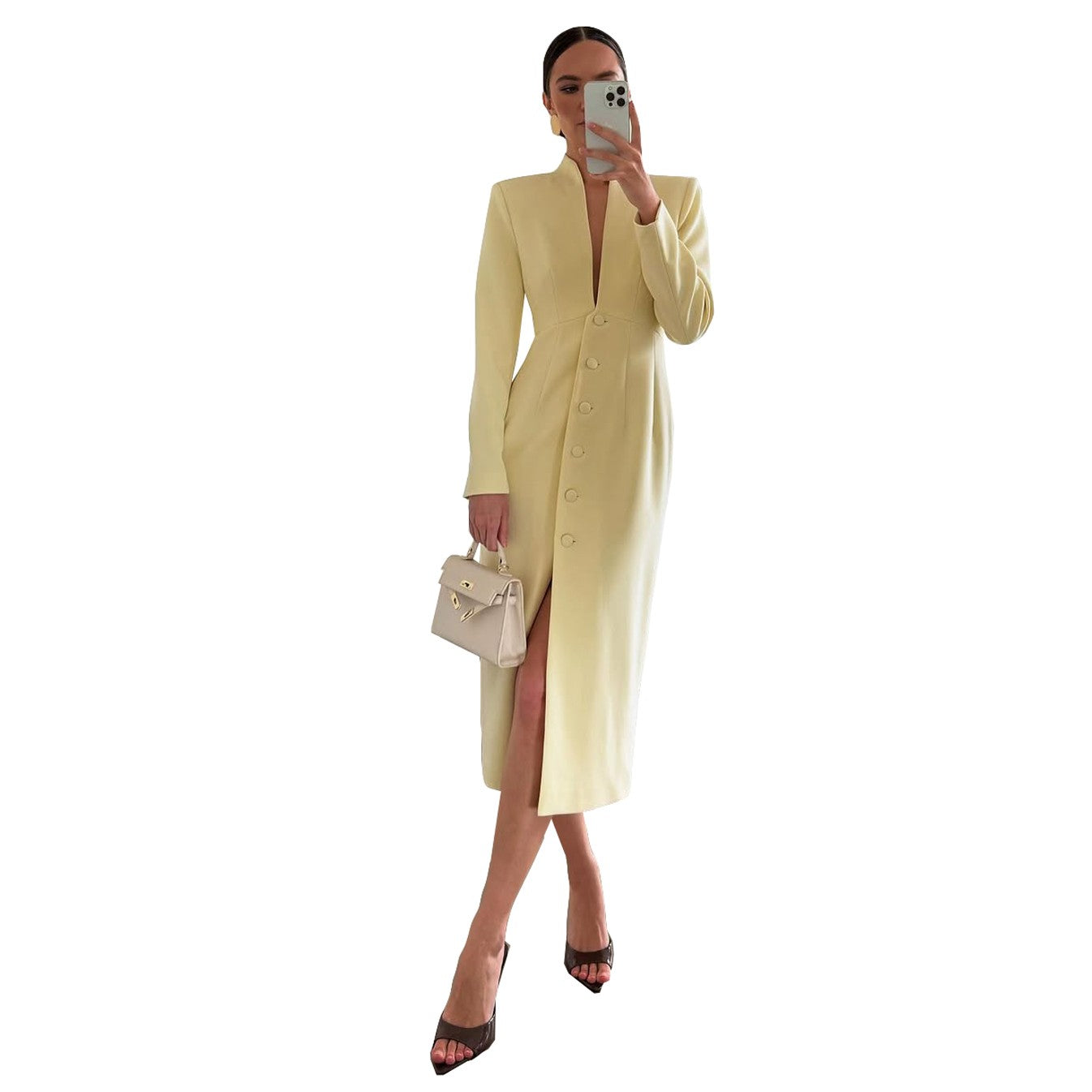 Women's Elegant Slim Fit V Neck Button Down Blazer Dress Jacket Formal Wear