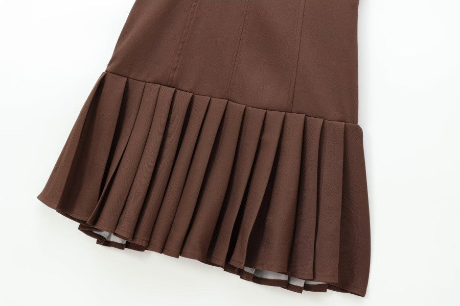 Traf2024 new product 3D cut out mini dress, pleated skirt design, brown sleeveless round neck short dress for womenTraf2024 new product 3D cut out mini dress, pleated skirt design, brown sleeveless round neck short dress for women