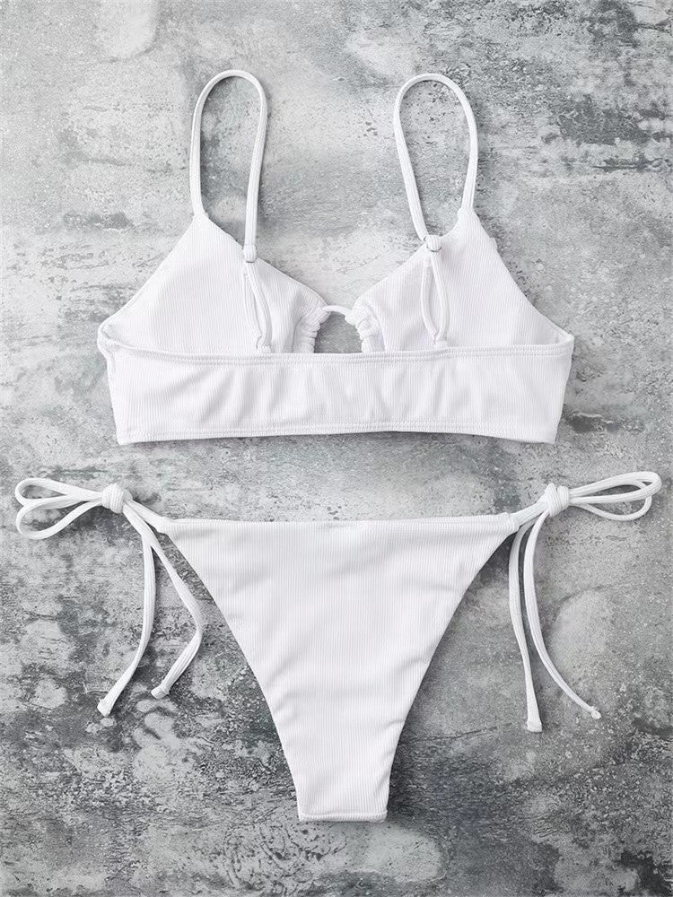 Solid Color Low-Waist Bikini Set