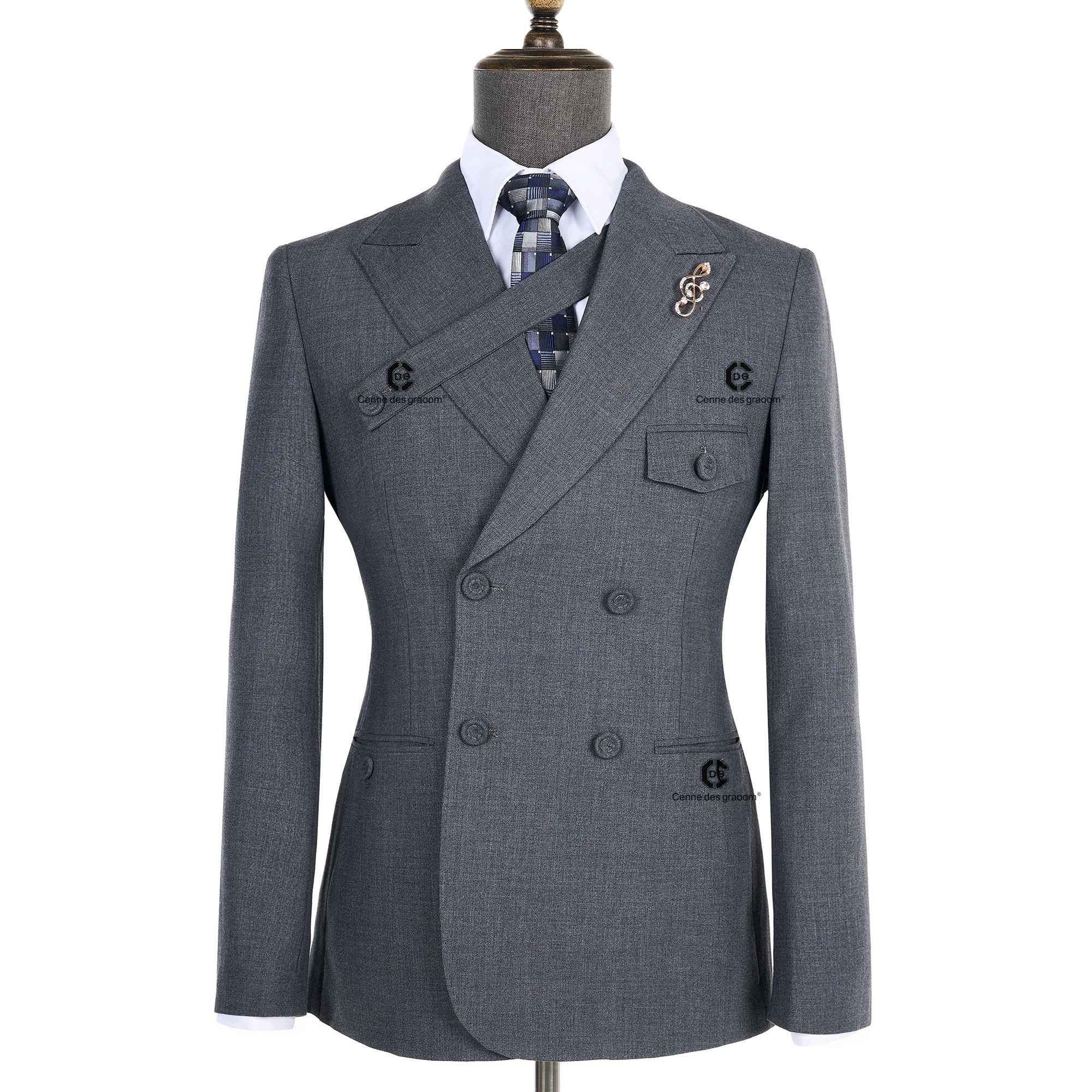 Cenne des graoom 2024 novos ternos cinza elegantes para homens duplo breasted bo