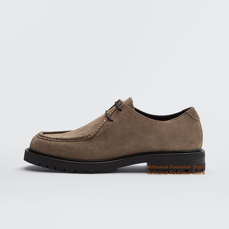 Brown suede derby shoes, thick sole, lace up, men's casual shoes, formal office shoes, men's leather shoesBrown suede derby shoes, thick sole, lace up, men's casual shoes, formal office shoes, men's leather shoes