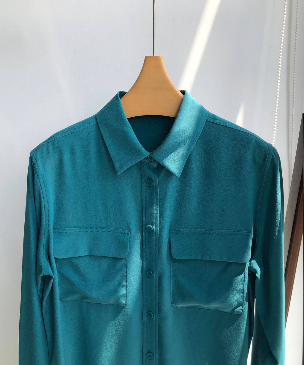 39 colors option draped sand-washed mulberry silk shirt blouse women classic