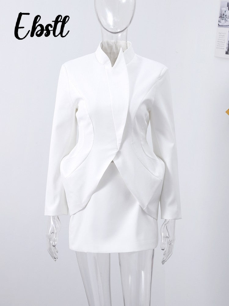 Chin.Sweety Women's Elegant Blazer and Skirt Set