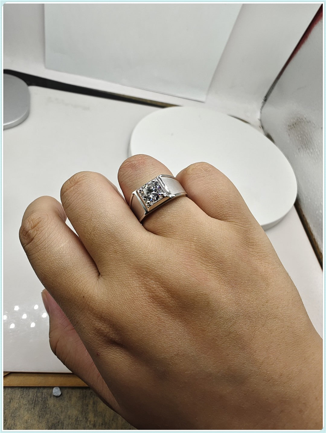 Wide Matte Men's Engagement Ring, Lab Diamond, CVD Platinum, 950 Ring, 18k White Gold, 1 Carat Men's Wedding RingWide Matte Men's Engagement Ring, Lab Diamond, CVD Platinum, 950 Ring, 18k White Gold, 1 Carat Men's Wedding Ring