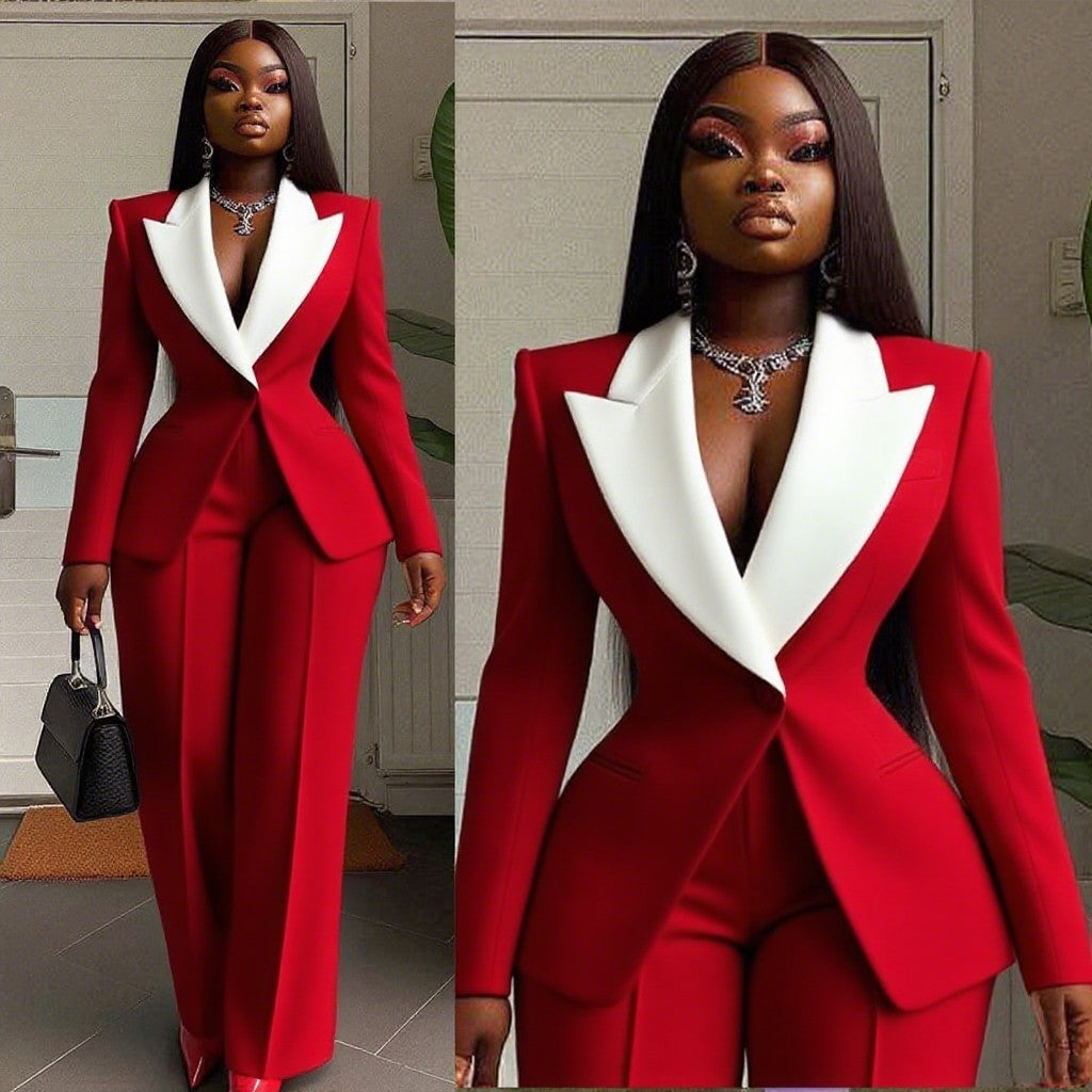 Patchwork Lapel Women's Pant Suits 2 Pieces Plus Size Fitted Blazer & Trousers Custom Formal Office Lady Party Outfit Patchwork Lapel Women's Pant Suits 2 Pieces Plus Size Fitted Blazer & Trousers Custom Formal Office Lady Party Outfit