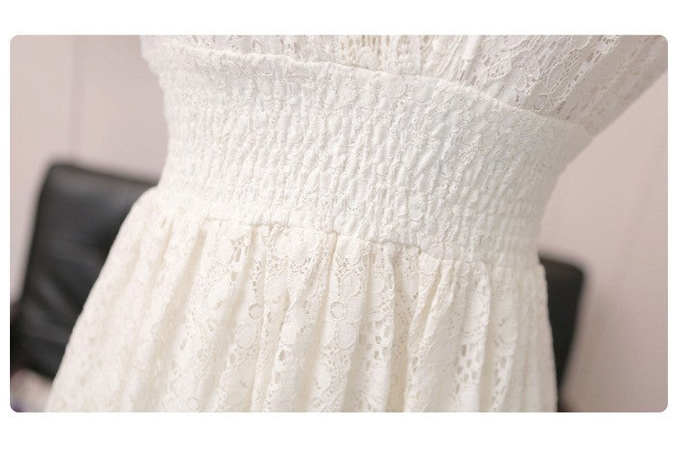 Slim fit women's lace V-neck beach dress holiday fashion trendy floral printed mid-length one-piece skirt Slim fit women's lace V-neck beach dress holiday fashion trendy floral printed mid-length one-piece skirt