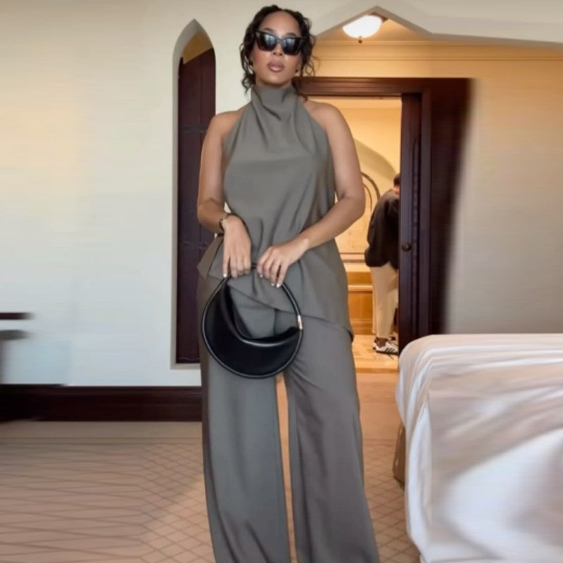 HXAO Minimalist Satin Two-Piece Set