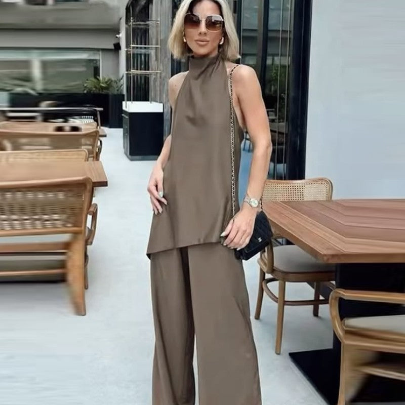 HXAO Minimalist Satin Two-Piece Set