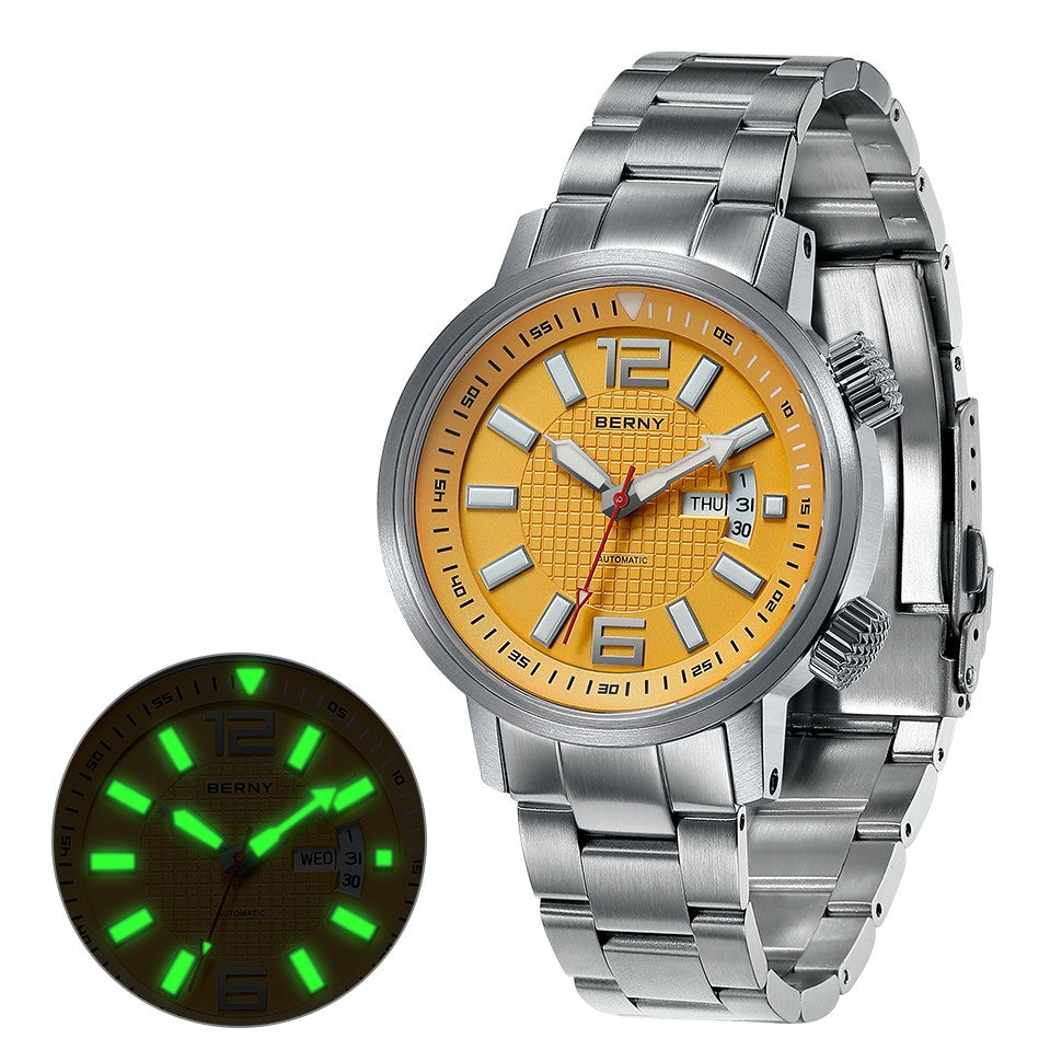 BERNY 20ATM Diver Relógio Mecânico Automático para Homens Super Luminoso À P