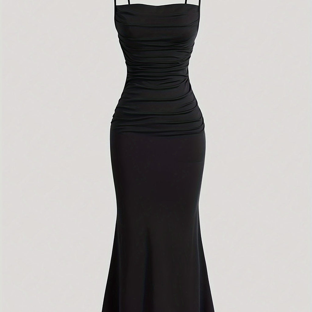 Women's Solid Color Ruched Cami Dress, Elegant Sleeveless Dress for Evening Party Formal Occasions, Women's Summer Dress Women's Solid Color Ruched Cami Dress, Elegant Sleeveless Dress for Evening Party Formal Occasions, Women's Summer Dress