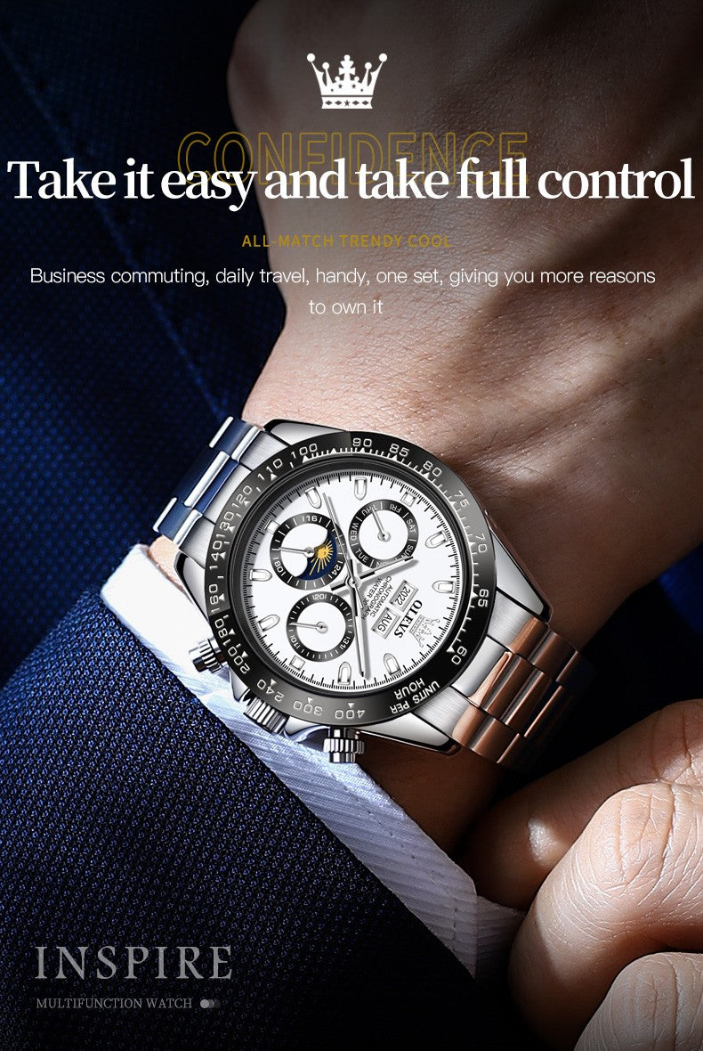 OLEVS 6654 Automatic Mechanical Watch: Moon Phase & Roman Flair