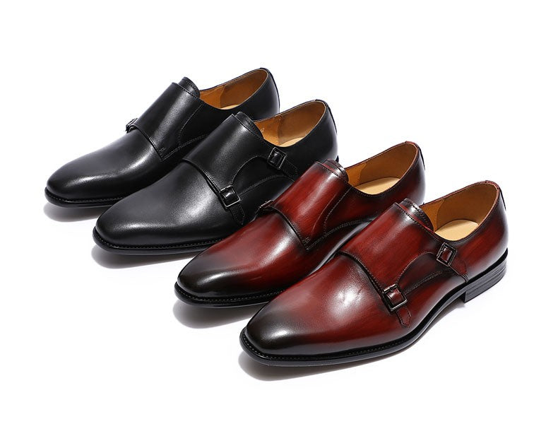 Handmade genuine leather men's oxfords, flat toe, double buckle, monk strap, classic formal shoes, size 6-13 Handmade genuine leather men's oxfords, flat toe, double buckle, monk strap, classic formal shoes, size 6-13