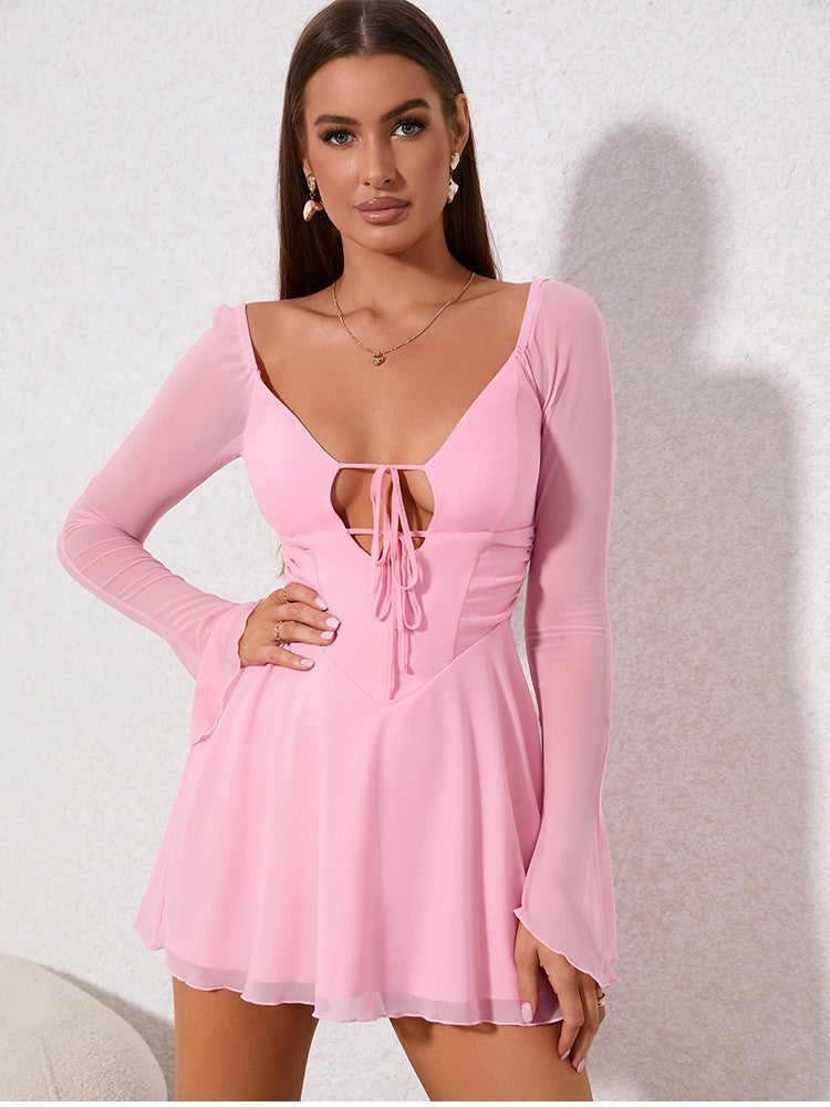 NewAsia Spring Autumn Sexy Hollow Out Bandage Mini Dresses Women Solid Empire Slim Dresses Fashion Party Club Full Sleeve Dress NewAsia Spring Autumn Sexy Hollow Out Bandage Mini Dresses Women Solid Empire Slim Dresses Fashion Party Club Full Sleeve Dress