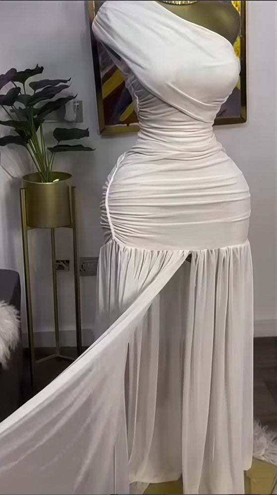 Elegant Sexy Night Club Party Holiday Maxi Dress for Women Elegant Slant Collar One Sleeve Off Shoulder Mesh Slit Long Dresses Elegant Sexy Night Club Party Holiday Maxi Dress for Women Elegant Slant Collar One Sleeve Off Shoulder Mesh Slit Long Dresses