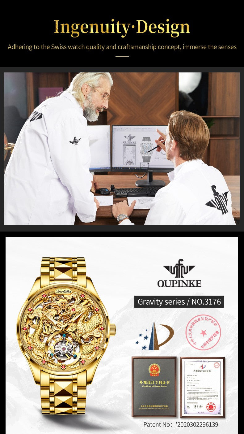 OUPINKE 3176 Tourbillon Watch Men 3D Carved Dragon Tungsten Steel Waterproof Wristwatches Top Layer Swiss Certification Watches OUPINKE 3176 Tourbillon Watch Men 3D Carved Dragon Tungsten Steel Waterproof Wristwatches Top Layer Swiss Certification Watches