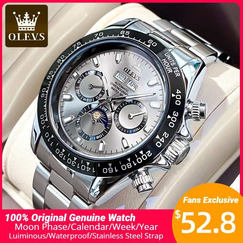 OLEVS 6654 Automatic Mechanical Watch: Moon Phase & Roman Flair