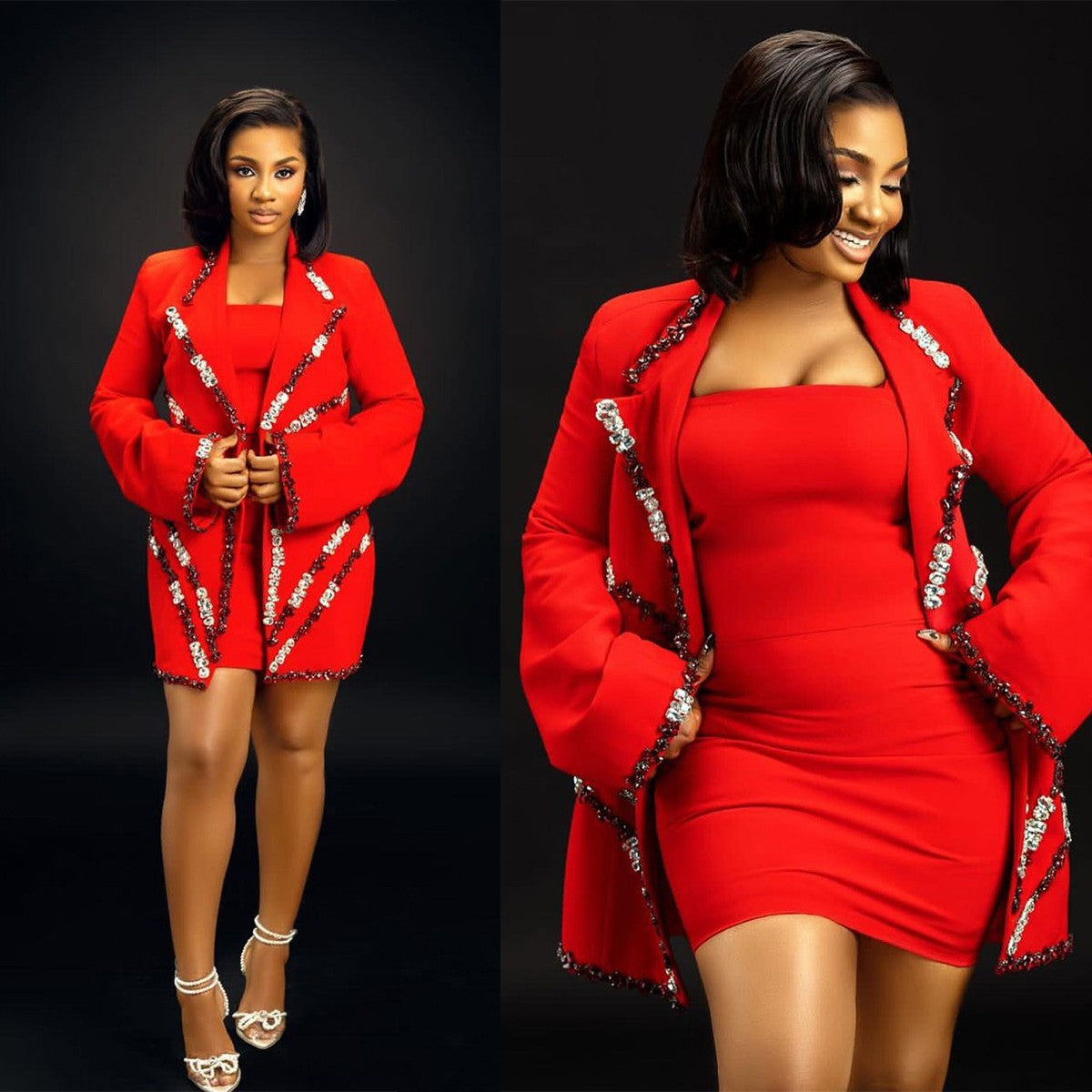 Luxury Women Blazer Dress Slim Fit Crystal Beaded Jacket Coat Custom Formal Wear Evening Party One Piece Outfit Luxury Women Blazer Dress Slim Fit Crystal Beaded Jacket Coat Custom Formal Wear Evening Party One Piece Outfit