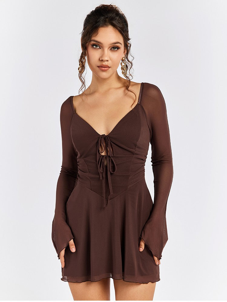 NewAsia Spring Autumn Sexy Hollow Out Bandage Mini Dresses Women Solid Empire Slim Dresses Fashion Party Club Full Sleeve Dress NewAsia Spring Autumn Sexy Hollow Out Bandage Mini Dresses Women Solid Empire Slim Dresses Fashion Party Club Full Sleeve Dress