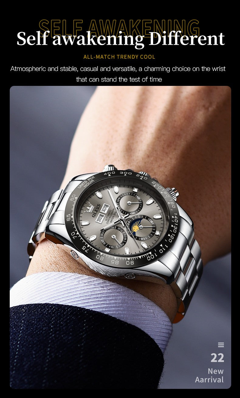 OLEVS 6654 Automatic Mechanical Watch: Moon Phase & Roman Flair