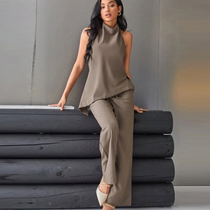 HXAO Minimalist Satin Two-Piece Set