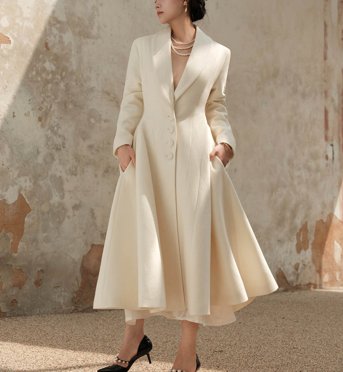 Blazer de lã vintage vestido feminino uma linha branco formal outwear casaco xa