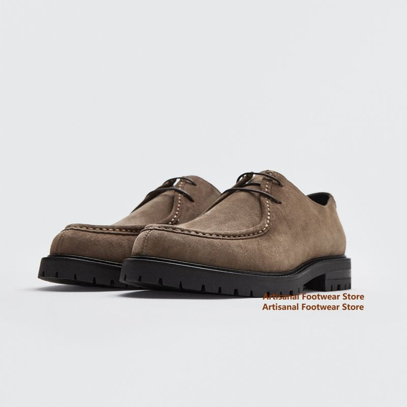 Brown suede derby shoes, thick sole, lace up, men's casual shoes, formal office shoes, men's leather shoesBrown suede derby shoes, thick sole, lace up, men's casual shoes, formal office shoes, men's leather shoes