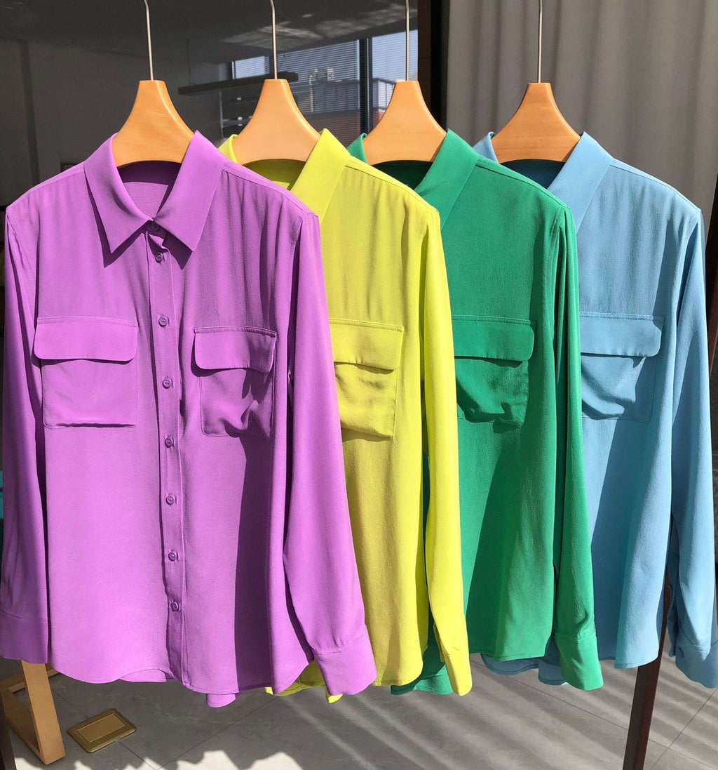39 colors option draped sand-washed mulberry silk shirt blouse women classic