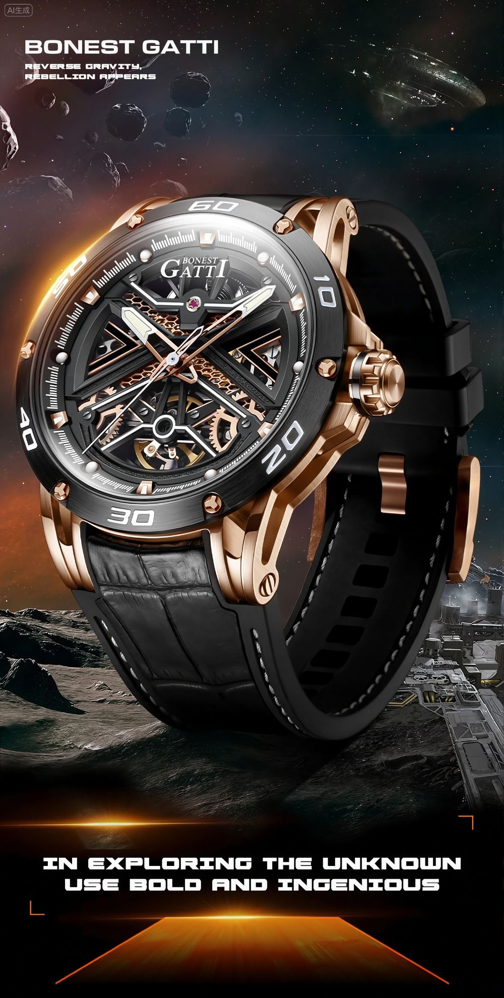 Bonest Gatti Men's Automatic Watch Luxury Vintage Mechanical 5ATM Skeleton Sapphire Luminous Leather Strap German Design Bonest Gatti Men's Automatic Watch Luxury Vintage Mechanical 5ATM Skeleton Sapphire Luminous Leather Strap German Design