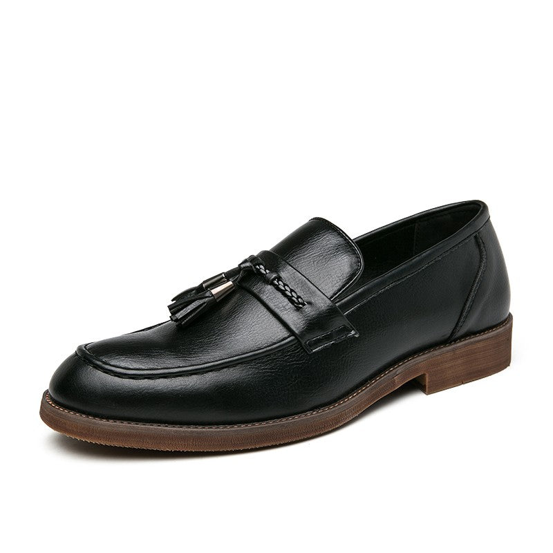 Men's casual pointed toe loafers, fringe shoes,